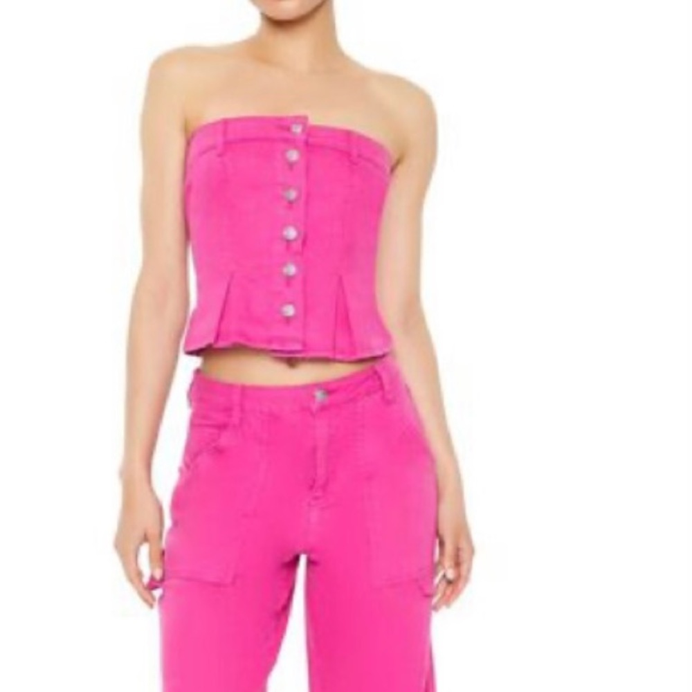 Pink button strapless top - Picture 4 of 5